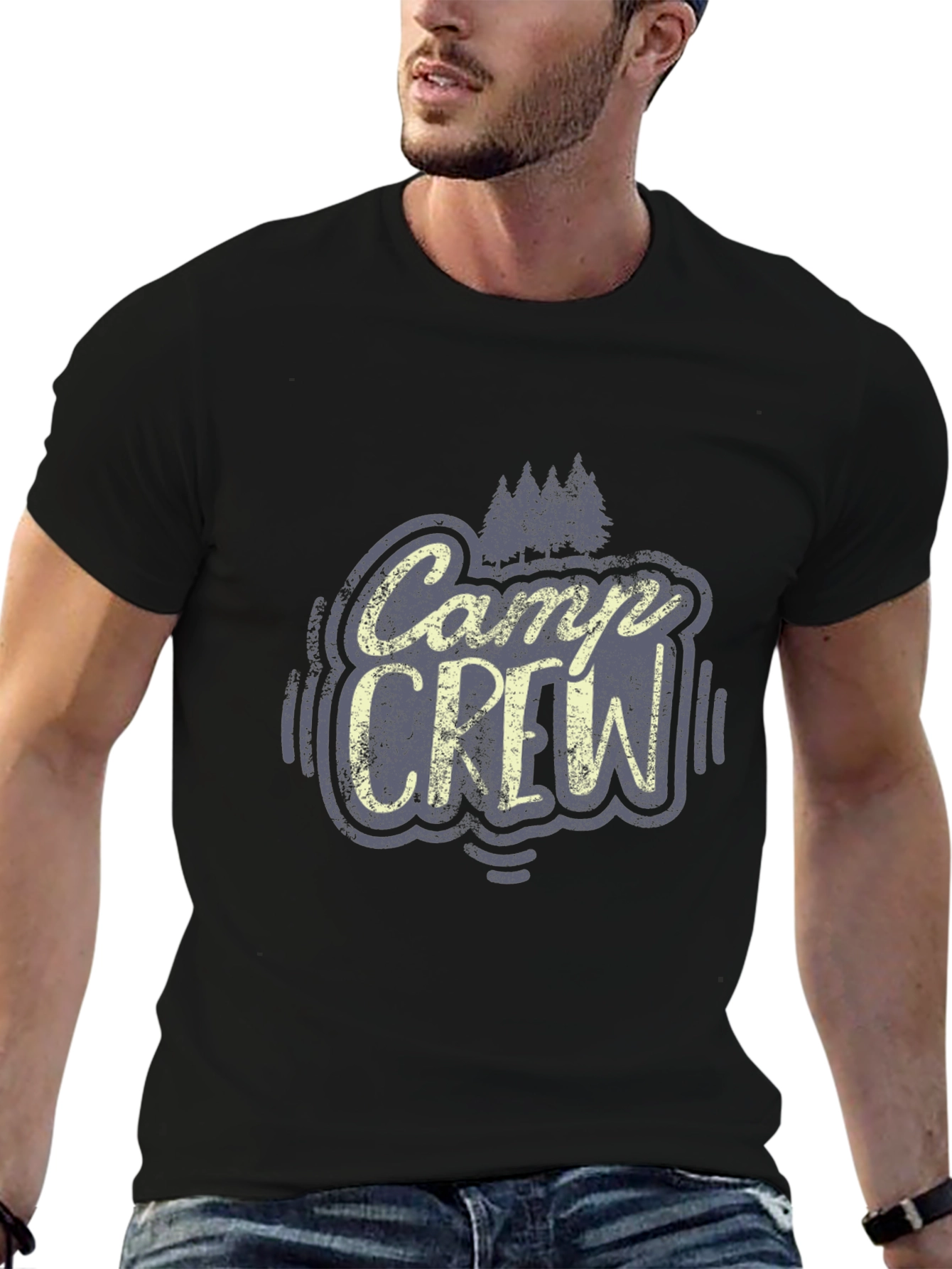 Camp Crew Graphic Tee - Black Cotton T-Shirt