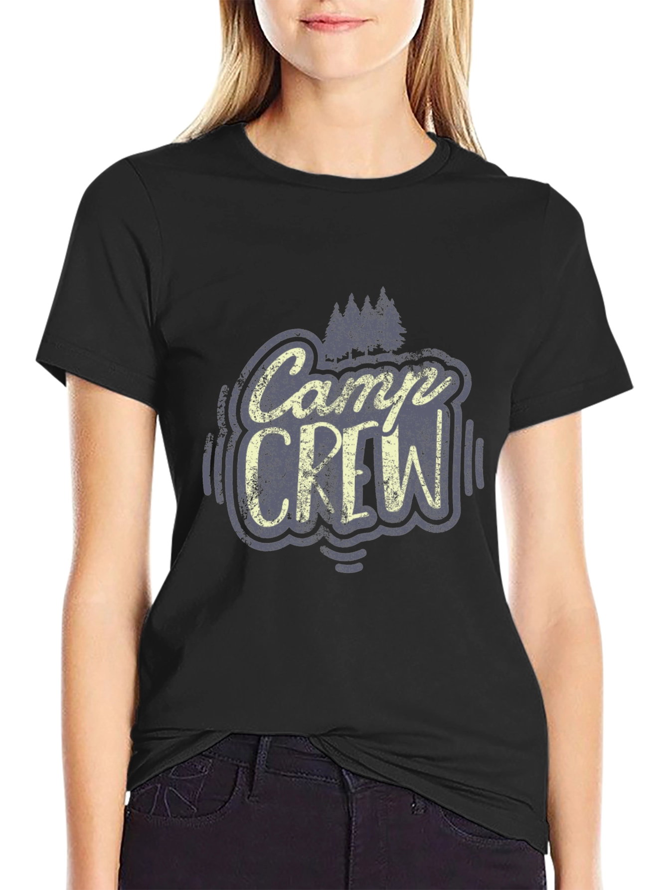 Camp Crew Graphic Tee - Black Cotton T-Shirt