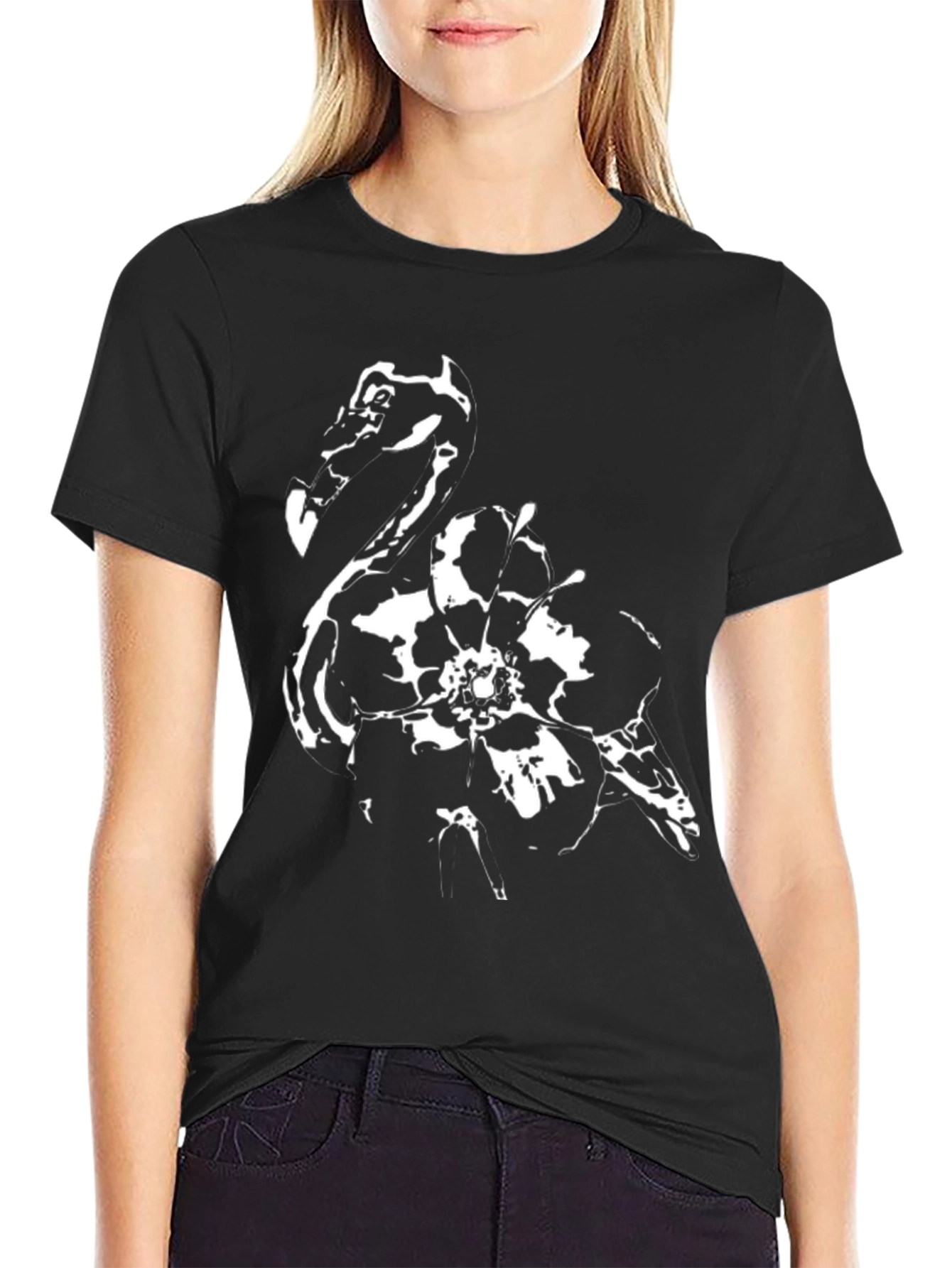 Abstract Flamingo Graphic Black T-Shirt