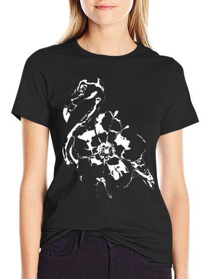Abstract Flamingo Graphic Black T-Shirt