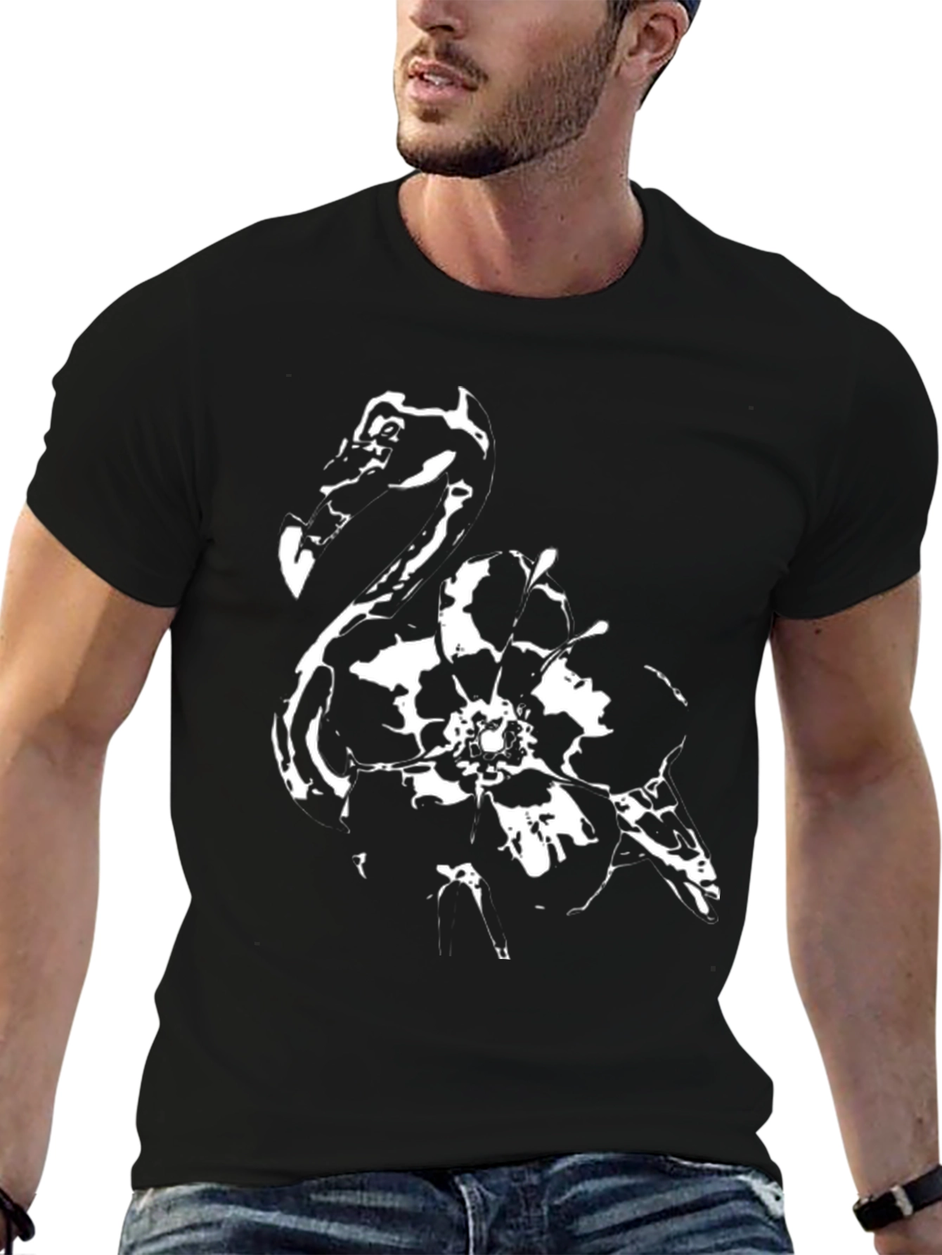 Abstract Flamingo Graphic Black T-Shirt