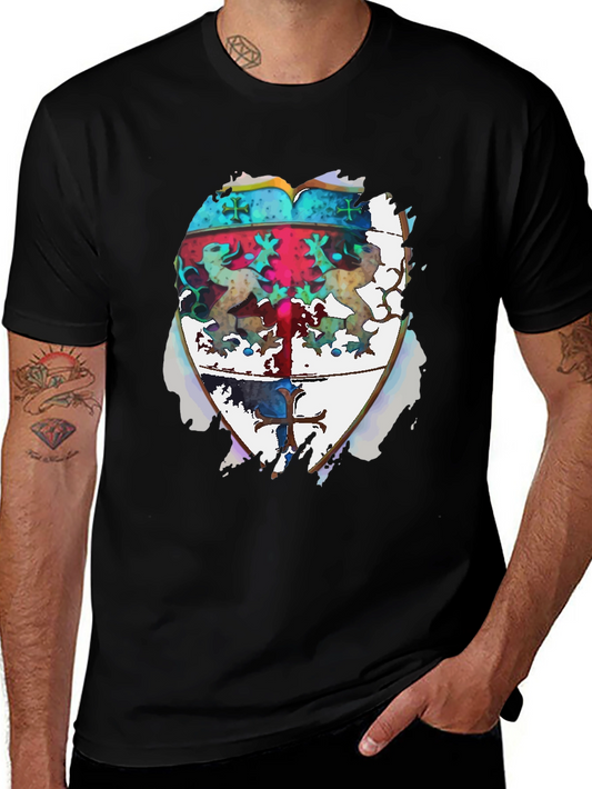 Black T-Shirt with Colorful Heraldic Shield Design
