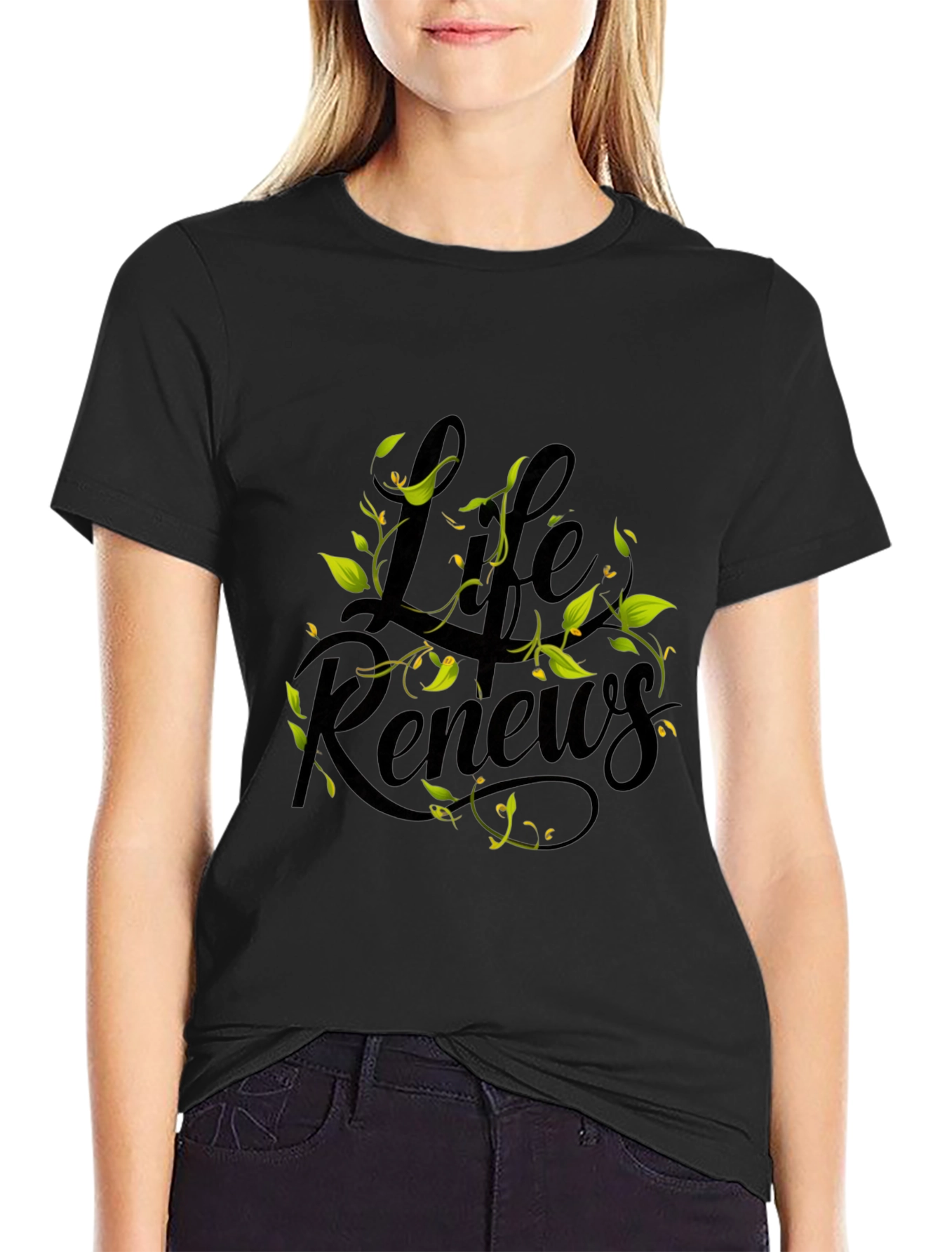 Life Renews Graphic Print Black T-Shirt