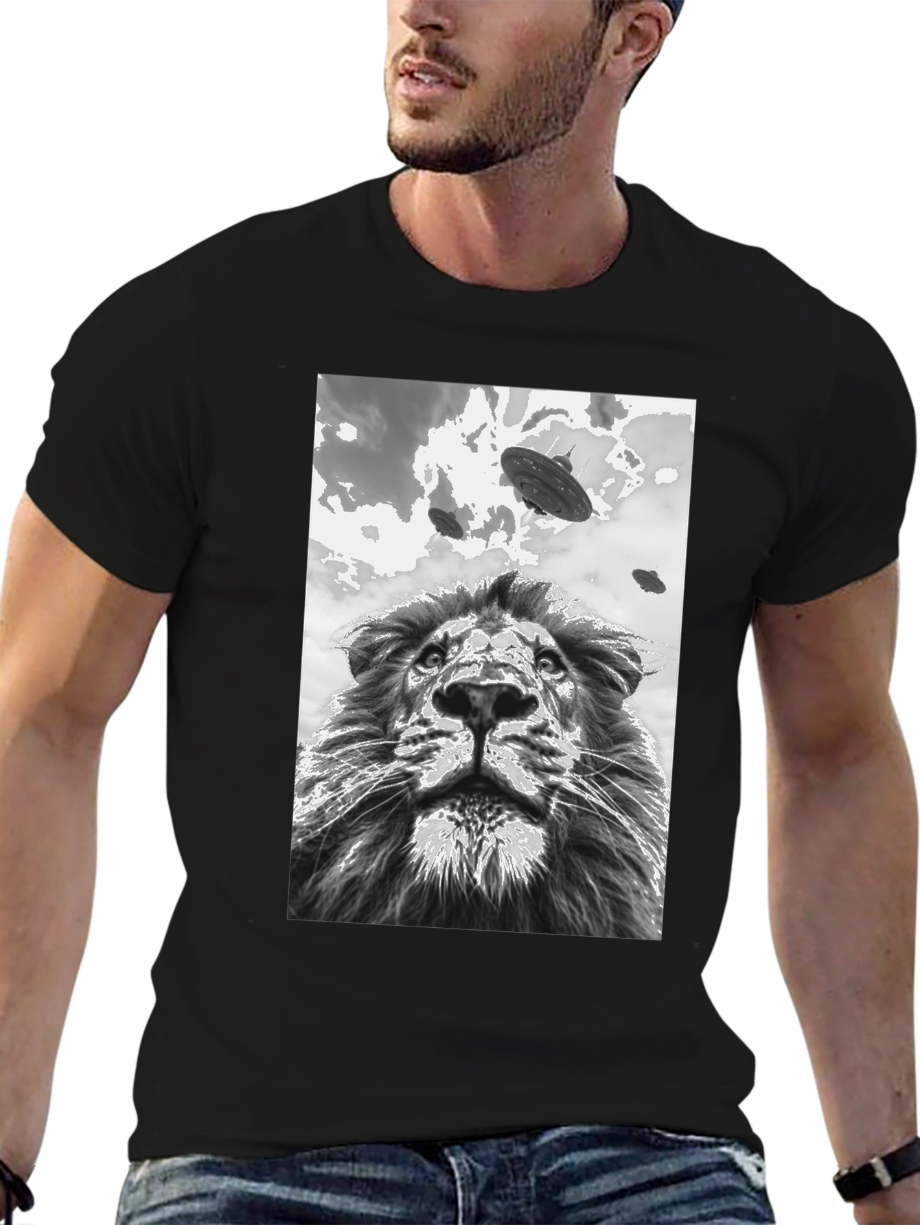 Lion UFO T-Shirt - Black Graphic Tee