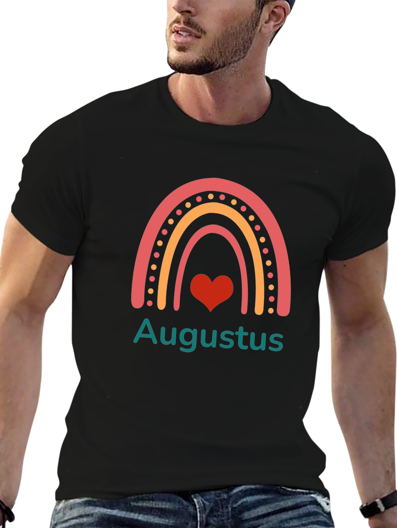 August Rainbow Heart Black T-Shirt