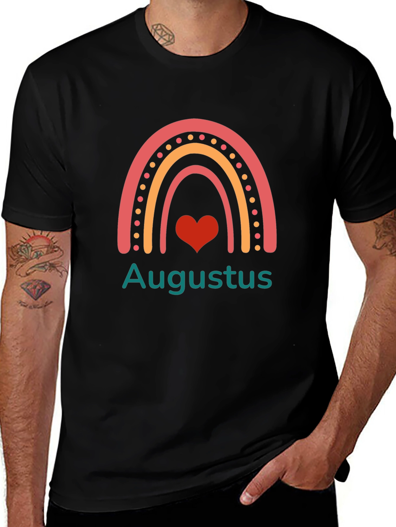 August Rainbow Heart Black T-Shirt