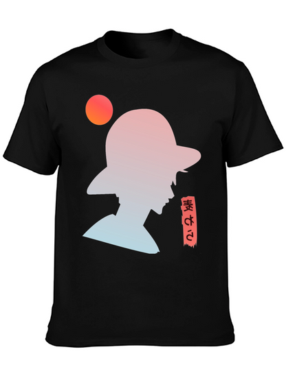 Anime Silhouette Graphic T-Shirt - Trendy Black Tee