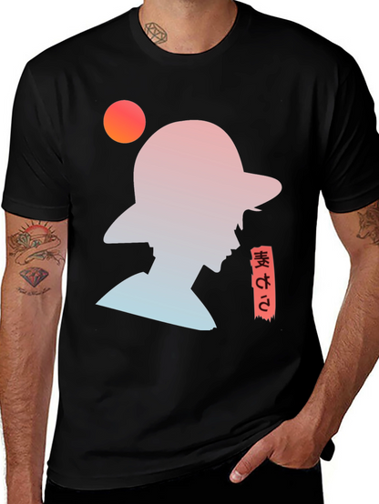Anime Silhouette Graphic T-Shirt - Trendy Black Tee
