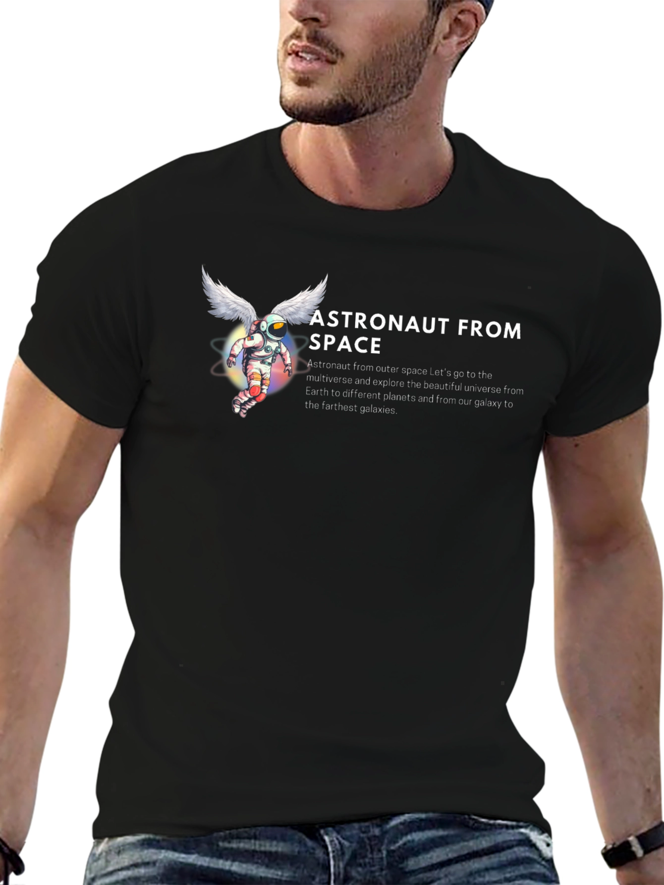 Astronaut From Space Black Graphic T-Shirt