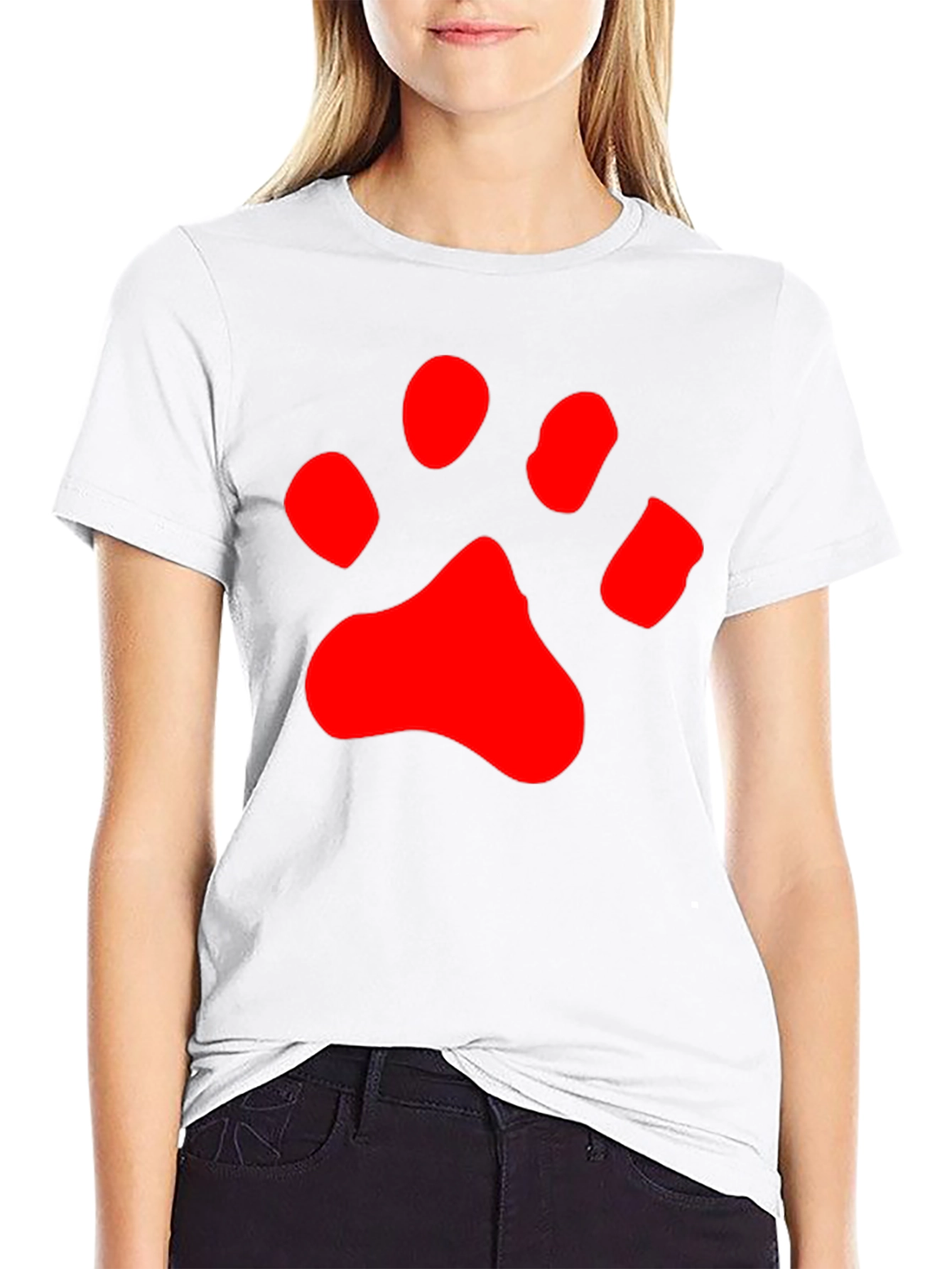 Black T-Shirt with Red Paw Print Design