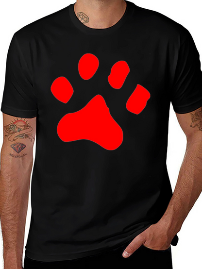 Black T-Shirt with Red Paw Print Design
