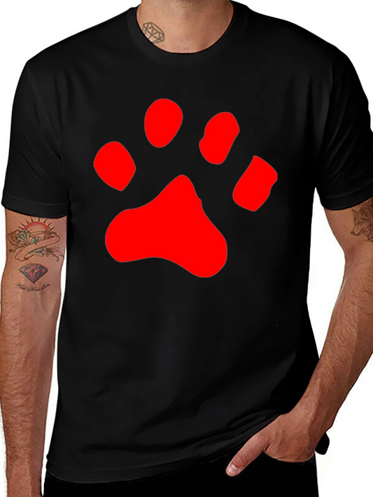 Black T-Shirt with Red Paw Print Design