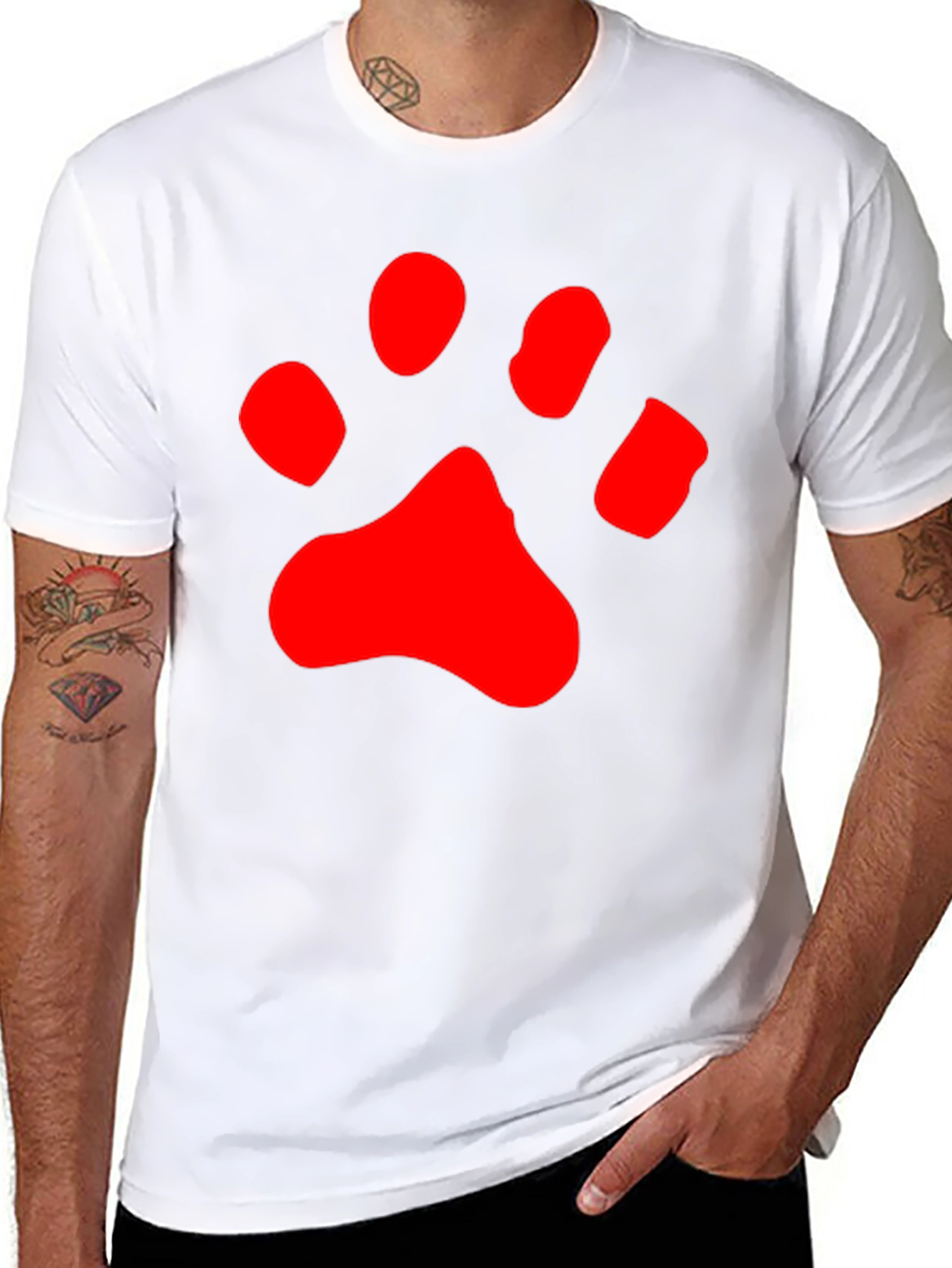 Black T-Shirt with Red Paw Print Design