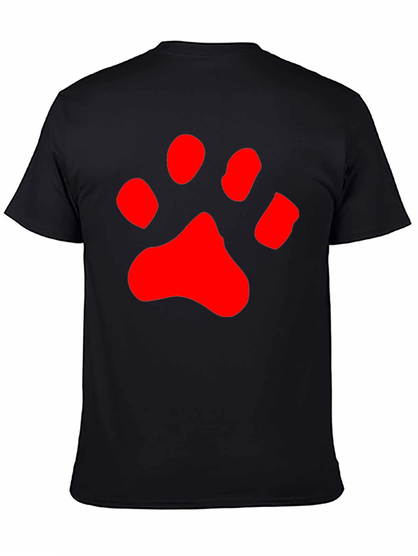 Black T-Shirt with Red Paw Print Design