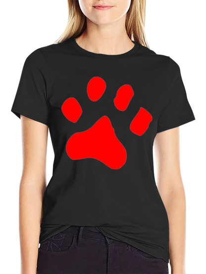 Black T-Shirt with Red Paw Print Design