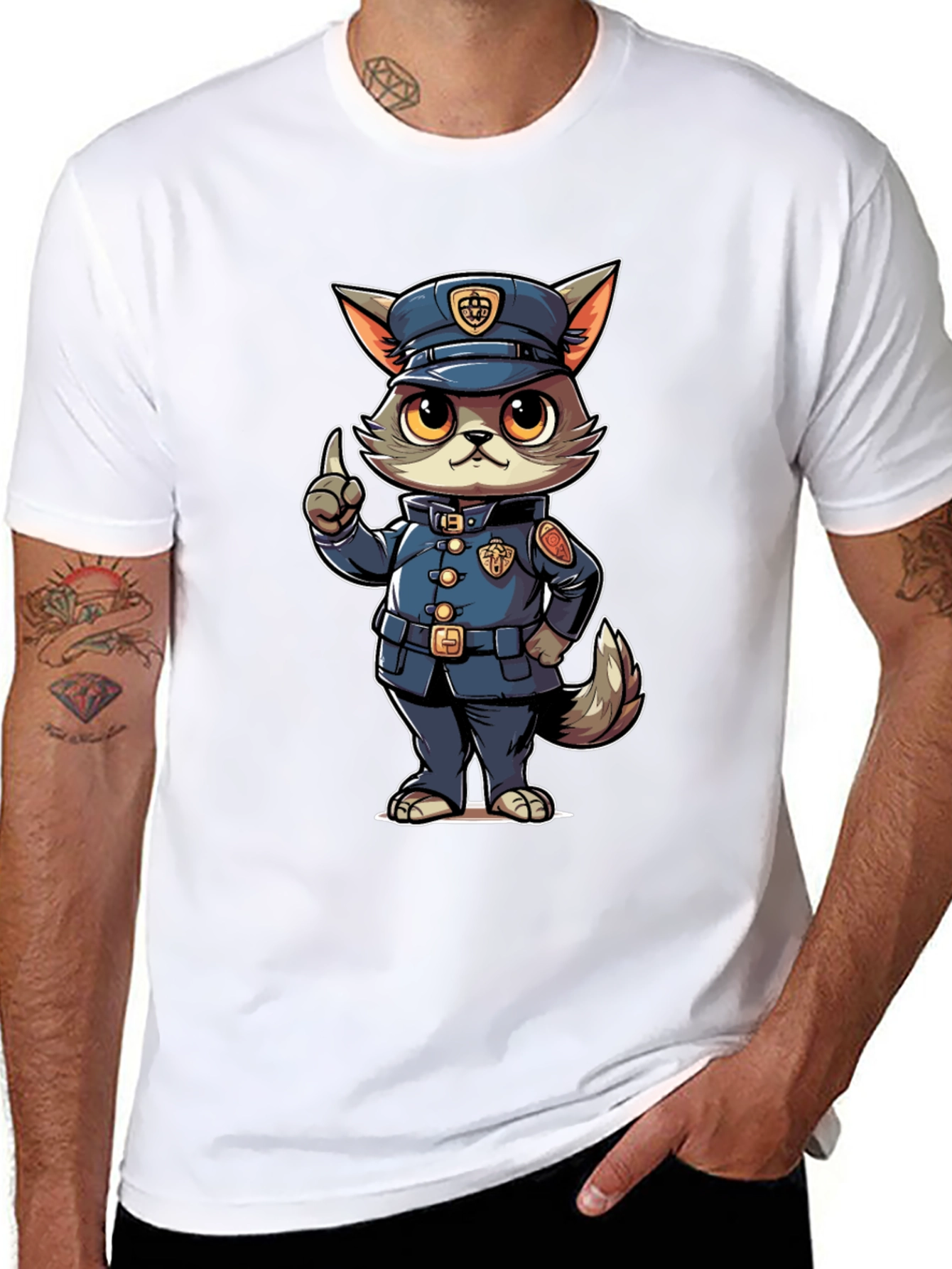 Cartoon Police Cat T-Shirt