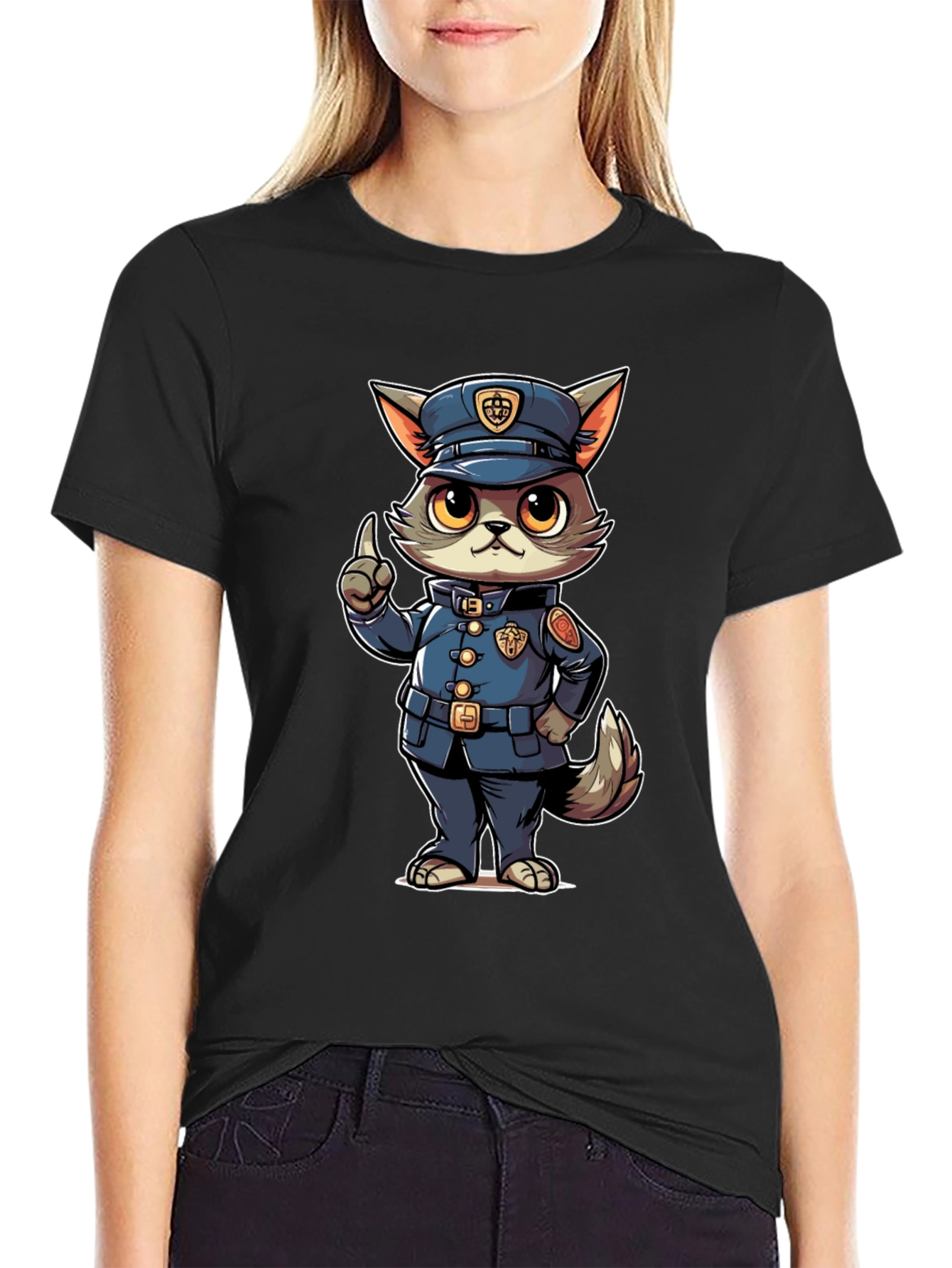 Cartoon Police Cat T-Shirt