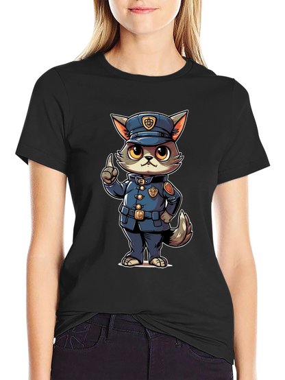 Cartoon Police Cat T-Shirt