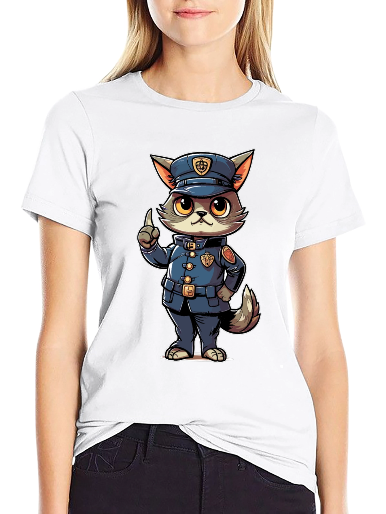 Cartoon Police Cat T-Shirt